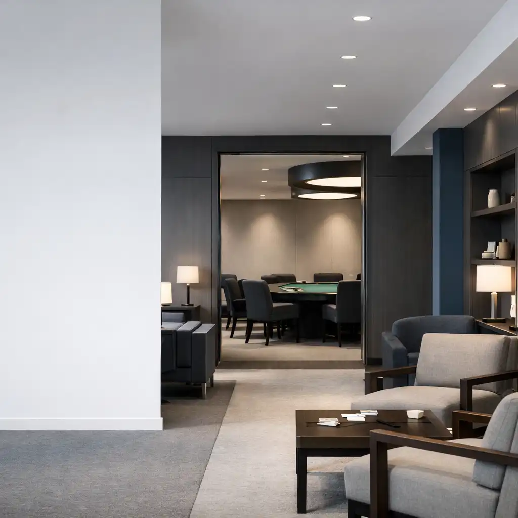 Refined card lounge interior connected to the poker venue