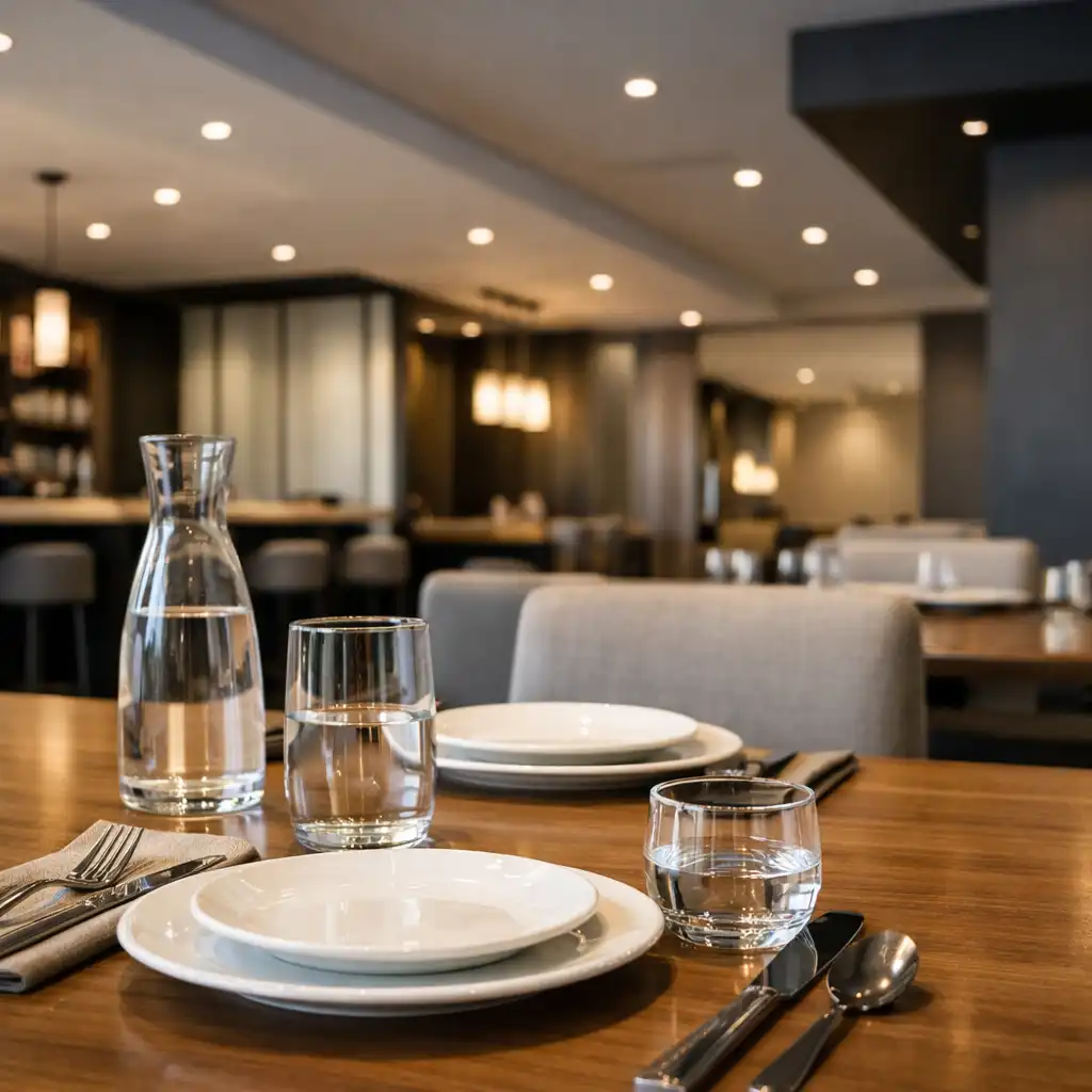 Quiet refined dining table setting in the venue restaurant